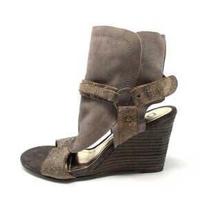 Diba Suede Leather Wedge Booties Size 7.5 Open Toe Buckles